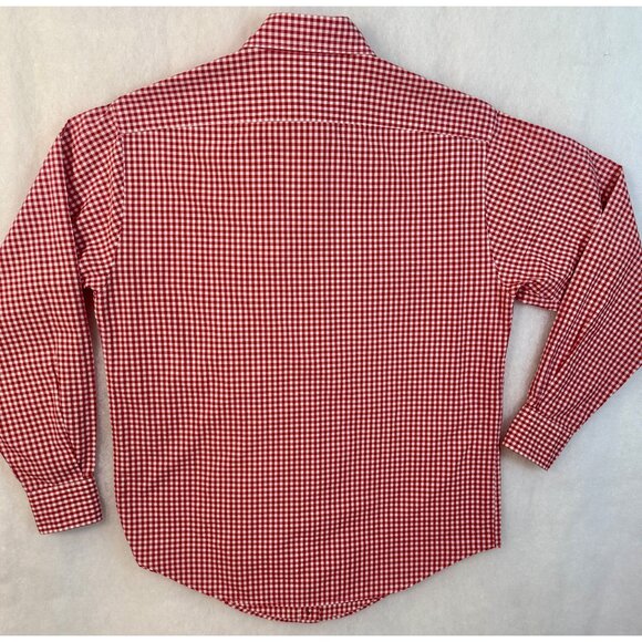 Facconable Mens Red Gingham Button Down Shirt Classic Quality Cotton Made in USA - Picture 3 of 11